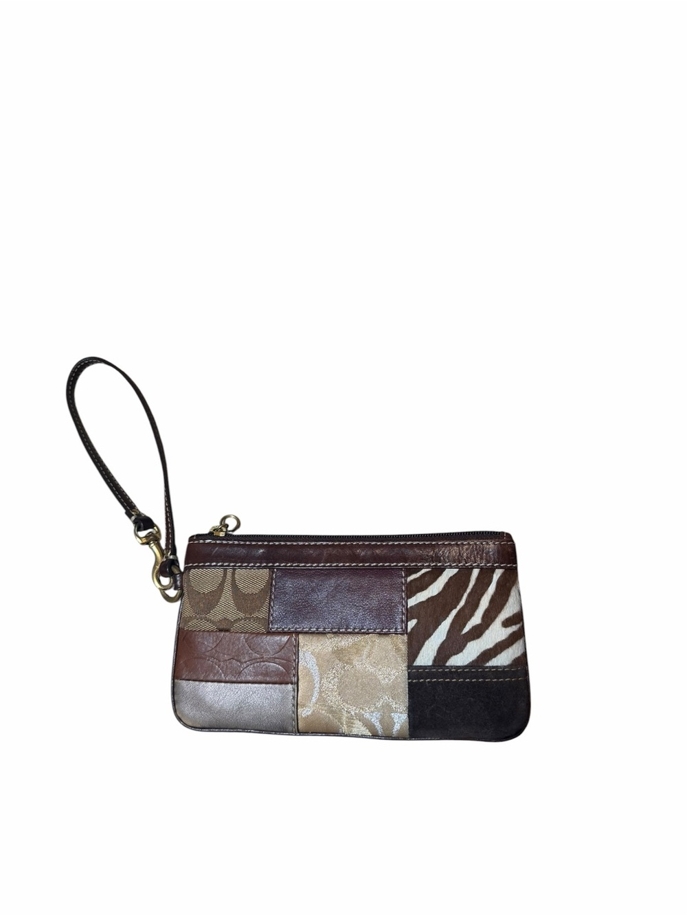 Coach Patchwork Signature Zebra Wristlet Y2K Brown Clutch